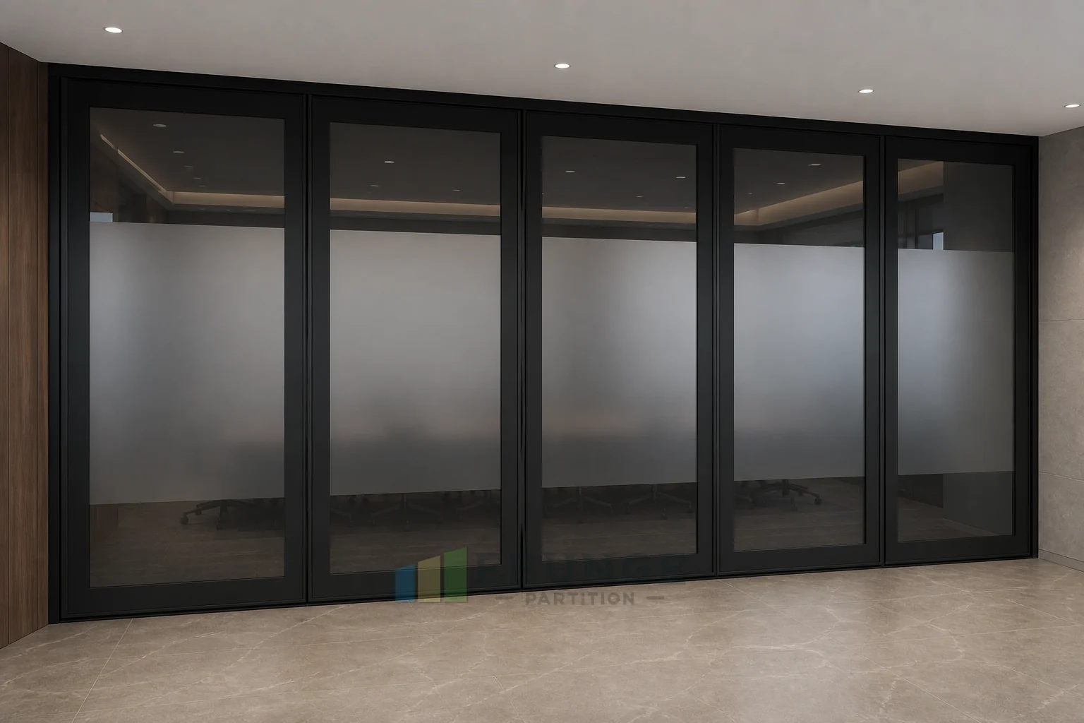 Comment planifier les marquages de visibilité sur les cloisons vitrées mobiles — détail d'application commerciale, concept explicatif de cloison vitrée mobile EBUNGE