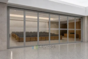 Planification acoustique d'une chambre de consultation civique avec cloisons vitrées mobiles