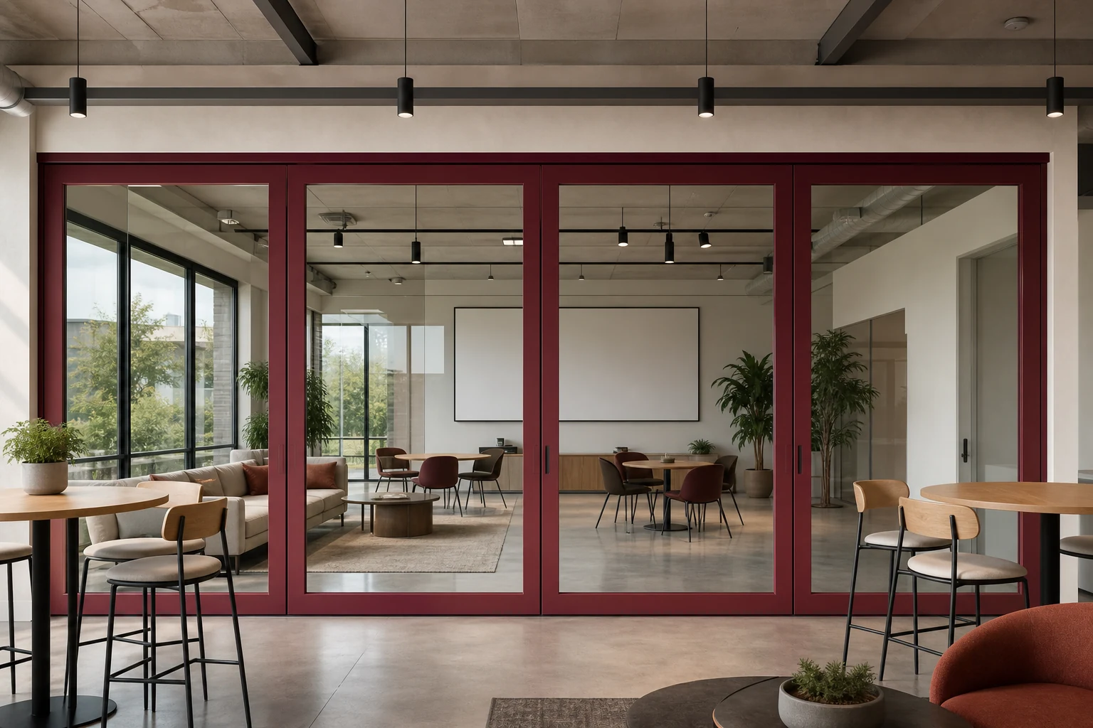 Cloisons vitrées mobiles pour suites événementielles de foyer de théâtre — détail d’application commerciale, concept explicatif EBUNGE de cloison vitrée mobile